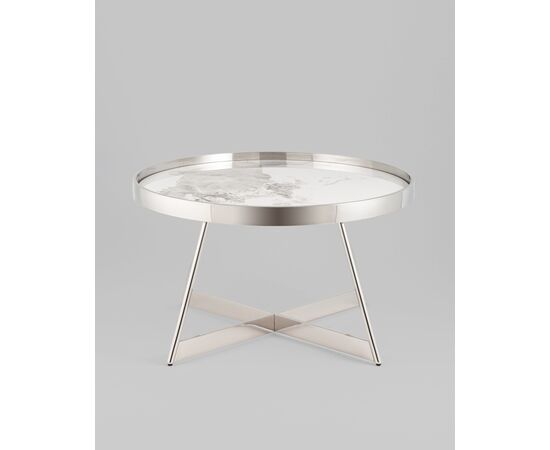 Журнальный столик Гера 80*80см белая керамика сталь серебро, изображение 3 | Интернет магазин мебели и декора LifeDekor