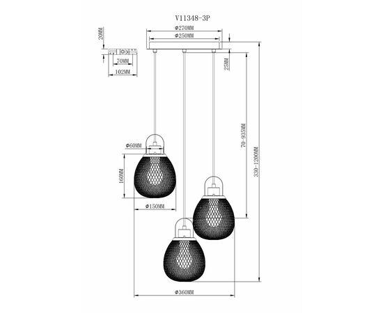 Светильник подвесной Moderli V11348-3P Campo, изображение 8 | Интернет магазин мебели и декора LifeDekor