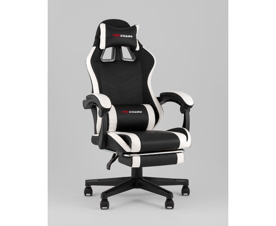 Кресло спортивное TopChairs Prophet с оттоманкой черно-белый, изображение 2 | Интернет магазин мебели и декора LifeDekor