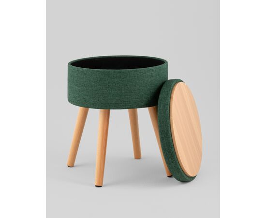 Пуф с ящиком Store Woody рогожка темно-зелёная, изображение 4 | Интернет магазин мебели и декора LifeDekor