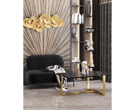 Журнальный столик Тоби 109*66 черный мрамор сталь золото, изображение 5 | Интернет магазин мебели и декора LifeDekor