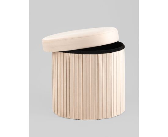 Пуф складной с ящиком Store Round бежевый, изображение 5 | Интернет магазин мебели и декора LifeDekor