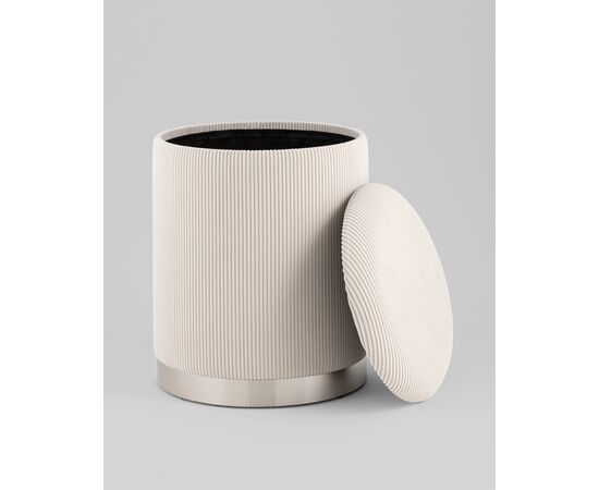 Пуф Эмили с ящиком серебро вельвет молочный, изображение 3 | Интернет магазин мебели и декора LifeDekor