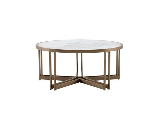 Журнальный столик Алиада 90х90 см светлая керамика сталь шампань | Интернет магазин мебели и декора LifeDekor