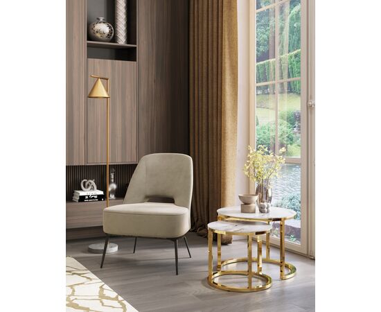 Набор журнальных столиков Селена 60 и 45 см стекло белый мрамор сталь золото, изображение 9 | Интернет магазин мебели и декора LifeDekor