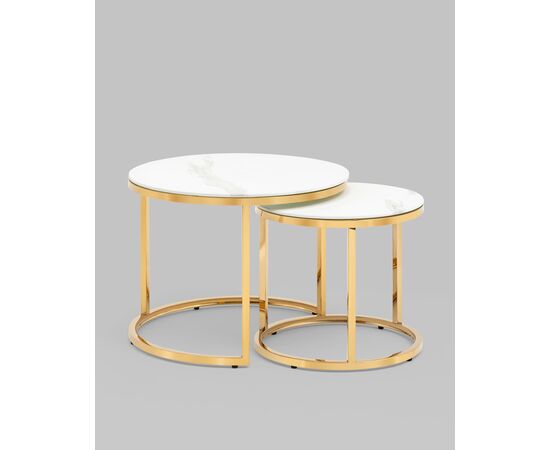 Набор журнальных столиков Селена 60 и 45 см стекло белый мрамор сталь золото, изображение 2 | Интернет магазин мебели и декора LifeDekor
