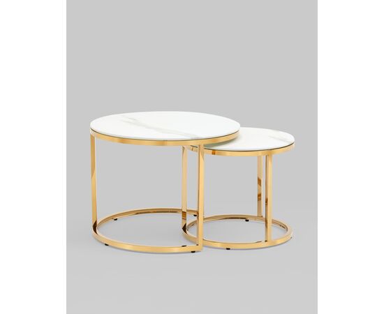 Набор журнальных столиков Селена 60 и 45 см стекло белый мрамор сталь золото, изображение 10 | Интернет магазин мебели и декора LifeDekor