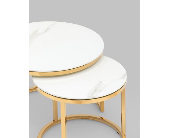 Набор журнальных столиков Селена 60 и 45 см стекло белый мрамор сталь золото, изображение 12 | Интернет магазин мебели и декора LifeDekor