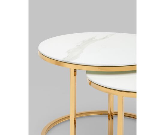 Набор журнальных столиков Селена 60 и 45 см стекло белый мрамор сталь золото, изображение 13 | Интернет магазин мебели и декора LifeDekor