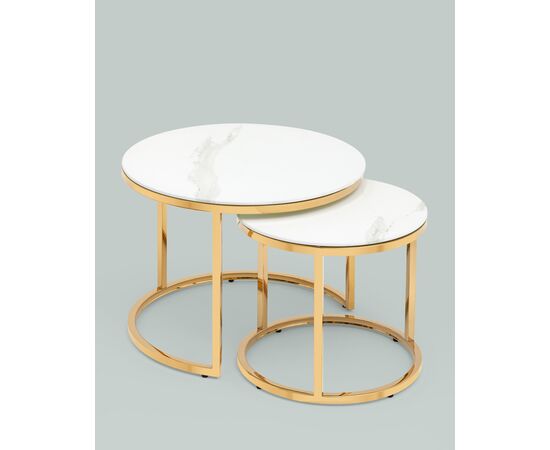Набор журнальных столиков Селена 60 и 45 см стекло белый мрамор сталь золото, изображение 11 | Интернет магазин мебели и декора LifeDekor