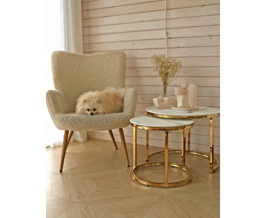 Набор журнальных столиков Селена 60 и 45 см стекло белый мрамор сталь золото, изображение 7 | Интернет магазин мебели и декора LifeDekor