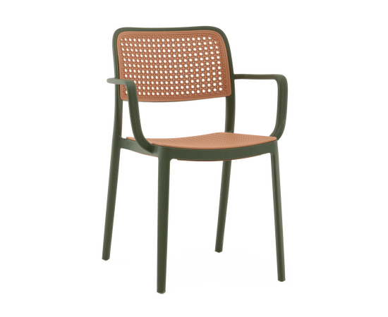 Стул Yona пластиковый с подлокотниками зелёный | Интернет магазин мебели и декора LifeDekor