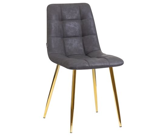 Стул обеденный DOBRIN ALEX, золотые ножки, серая антрацитовая винтажная экокожа (RU-08), Вариант: золотые ножки, серая антрацитовая винтажная экокожа (RU-08) | Интернет магазин мебели и декора LifeDekor