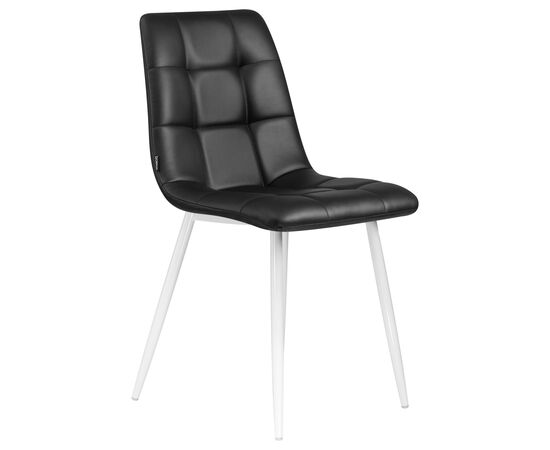 Стул обеденный DOBRIN ALEX, белые ножки, чёрная экокожа (P-01), Вариант: белые ножки, чёрная экокожа (P-01), изображение 2 | Интернет магазин мебели и декора LifeDekor