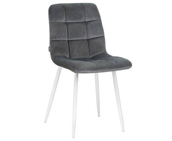 Стул обеденный DOBRIN ALEX, белые ножки, темно-серый велюр V108-91, Вариант: белые ножки, темно-серый велюр V108-91 | Интернет магазин мебели и декора LifeDekor