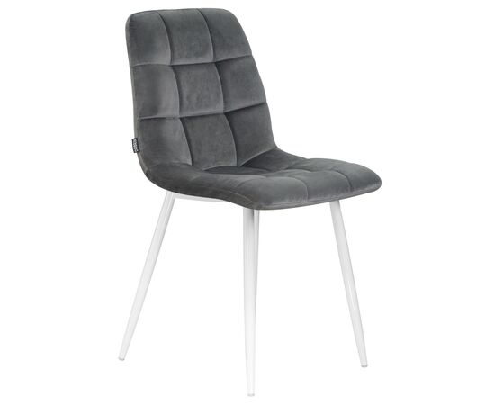 Стул обеденный DOBRIN ALEX, белые ножки, темно-серый велюр V108-91, Вариант: белые ножки, темно-серый велюр V108-91, изображение 2 | Интернет магазин мебели и декора LifeDekor