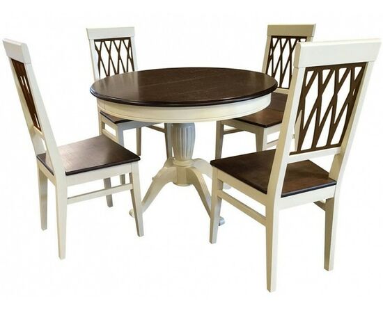 Обеденная группа (Стол Леонардо-1 и 4 стула Кристиан), слоновая кость+орех темный | Интернет магазин мебели и декора LifeDekor