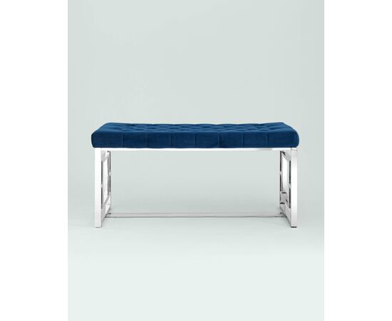 Банкетка-скамейка БРУКЛИН велюр синий сталь серебро, изображение 3 | Интернет магазин мебели и декора LifeDekor
