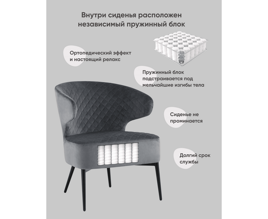 Кресло лаунж Royal велюр тёмно-серый, изображение 3 | Интернет магазин мебели и декора LifeDekor