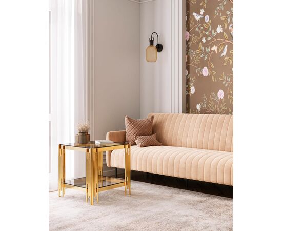 Журнальный столик 55*55 ГЭТСБИ золото стекло smoke, изображение 3 | Интернет магазин мебели и декора LifeDekor