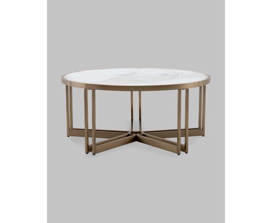 Журнальный столик Алиада 90х90 см светлая керамика сталь шампань, изображение 2 | Интернет магазин мебели и декора LifeDekor