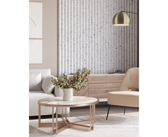 Журнальный столик Алиада 90х90 см светлая керамика сталь шампань, изображение 3 | Интернет магазин мебели и декора LifeDekor