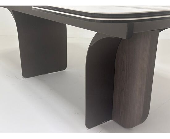 Стол INGERMAN 200 KARAKATA BROWN, керамика на стекле / Темно-серый металл+ шпон,  каркас, ®DISAUR, изображение 2 | Интернет магазин мебели и декора LifeDekor