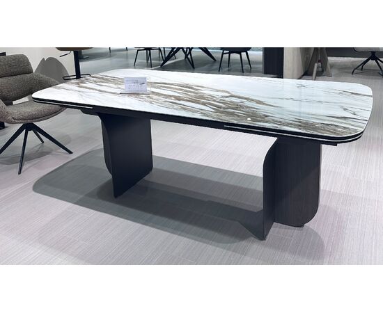 Стол INGERMAN 200 KARAKATA BROWN, керамика на стекле / Темно-серый металл+ шпон,  каркас, ®DISAUR | Интернет магазин мебели и декора LifeDekor