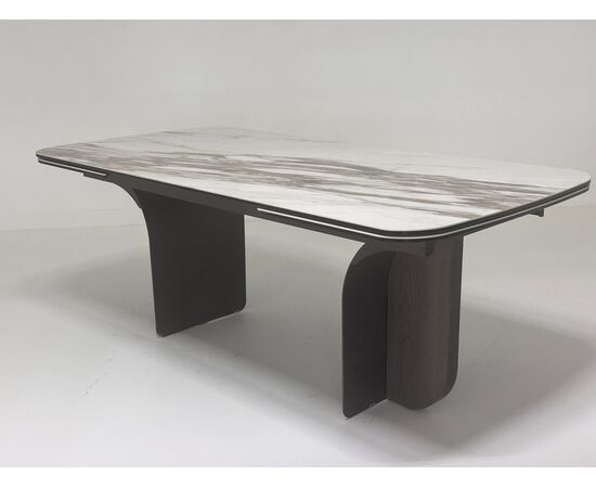 Стол INGERMAN 200 KARAKATA BROWN, керамика на стекле / Темно-серый металл+ шпон,  каркас, ®DISAUR, изображение 4 | Интернет магазин мебели и декора LifeDekor