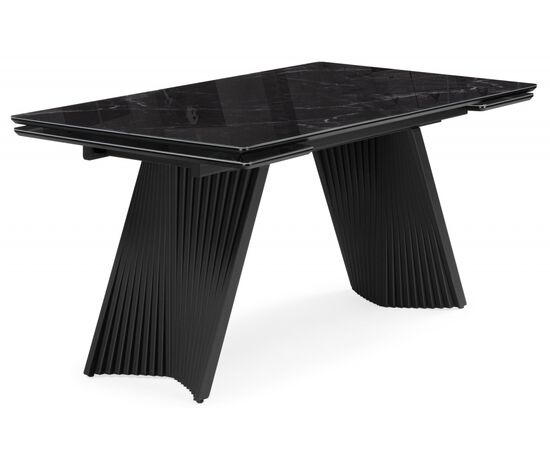 Стол стеклянный Вейв 140(200)х80 черный мрамор / черный | Интернет магазин мебели и декора LifeDekor