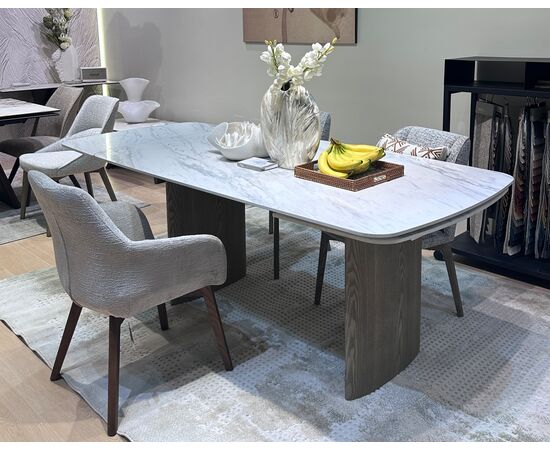 Стол CALVIN 180 MATTE ROME TRAVERTINE SOLID CERAMIC / Серый дуб, ®DISAUR | Интернет магазин мебели и декора LifeDekor