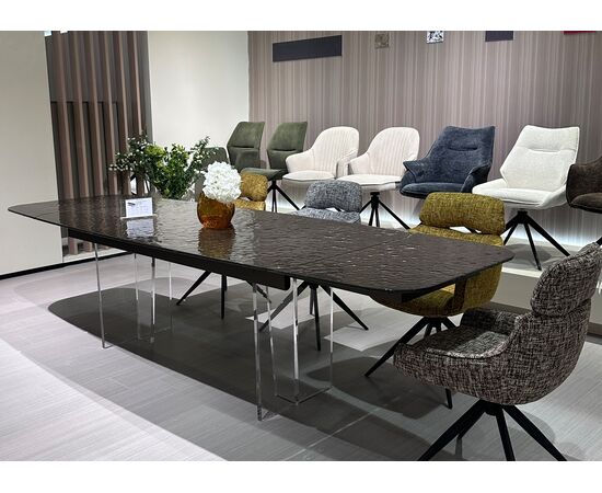 Стол LAURITS 200 GREY, стекло BUBBLE  / Прозрачный каркас ®DISAUR | Интернет магазин мебели и декора LifeDekor