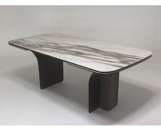 Стол INGERMAN 200 KARAKATA BROWN, керамика на стекле / Темно-серый металл+ шпон,  каркас, ®DISAUR, изображение 3 | Интернет магазин мебели и декора LifeDekor