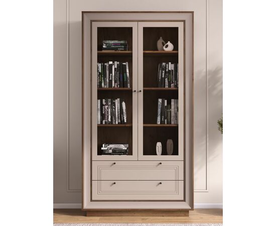 Шкаф с витриной «Прато» 2дв, таксония шоколад/кофе с молоком, изображение 5 | Интернет магазин мебели и декора LifeDekor