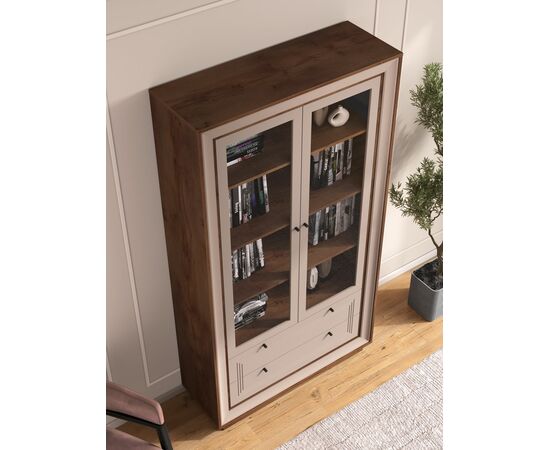 Шкаф с витриной «Прато» 2дв, таксония шоколад/кофе с молоком, изображение 6 | Интернет магазин мебели и декора LifeDekor