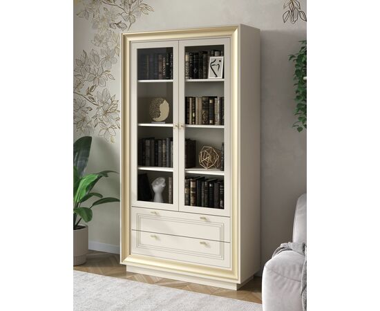 Шкаф с витриной «Прато» 2дв, зефир/миндаль, изображение 5 | Интернет магазин мебели и декора LifeDekor