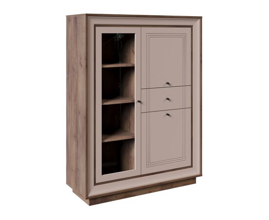 Шкаф с витриной «Прато» низкий, таксония шоколад/кофе с молоком, изображение 3 | Интернет магазин мебели и декора LifeDekor