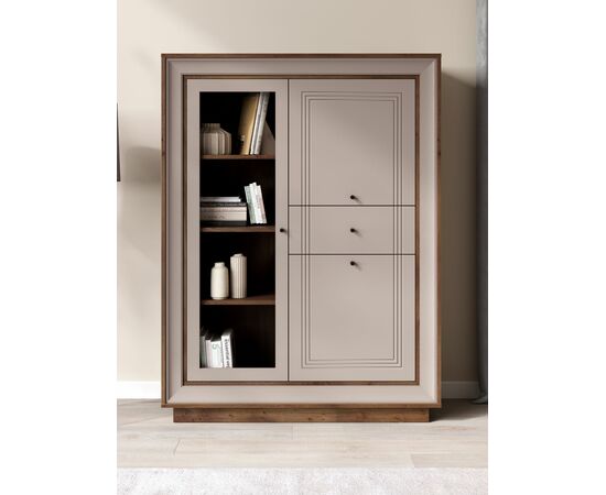 Шкаф с витриной «Прато» низкий, таксония шоколад/кофе с молоком, изображение 7 | Интернет магазин мебели и декора LifeDekor