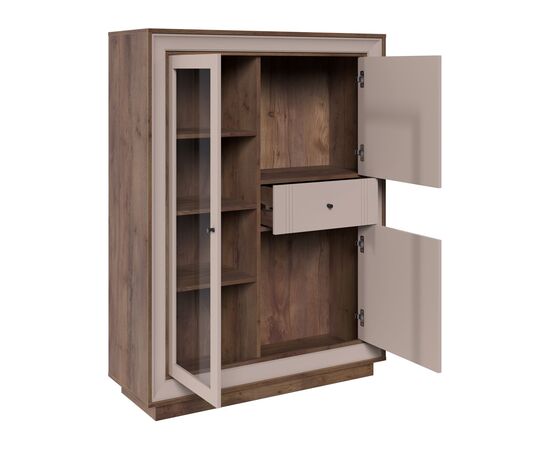 Шкаф с витриной «Прато» низкий, таксония шоколад/кофе с молоком, изображение 4 | Интернет магазин мебели и декора LifeDekor