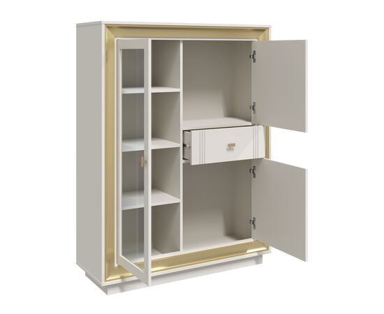 Шкаф с витриной «Прато» низкий, зефир/миндаль, изображение 4 | Интернет магазин мебели и декора LifeDekor