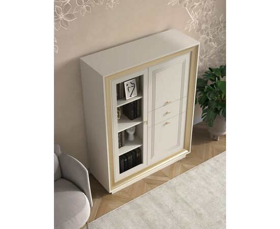 Шкаф с витриной «Прато» низкий, зефир/миндаль, изображение 7 | Интернет магазин мебели и декора LifeDekor