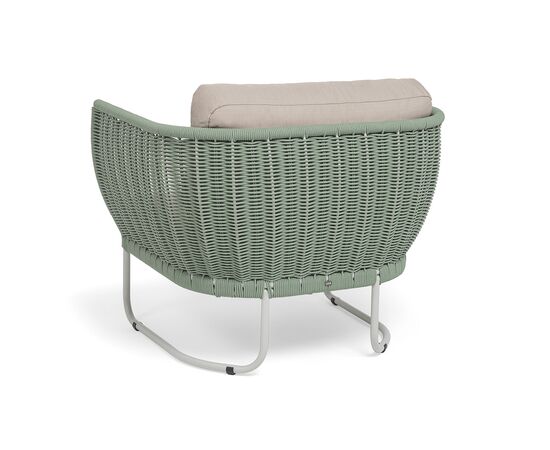 "Фиджи" кресло плетеное из роупа, каркас алюминий светло-серый (RAL7035) муар, роуп зеленый (4204) круглый tex, ткань Mossle бежевая, изображение 5 | Интернет магазин мебели и декора LifeDekor