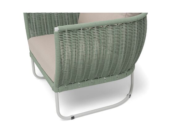 "Фиджи" кресло плетеное из роупа, каркас алюминий светло-серый (RAL7035) муар, роуп зеленый (4204) круглый tex, ткань Mossle бежевая, изображение 6 | Интернет магазин мебели и декора LifeDekor