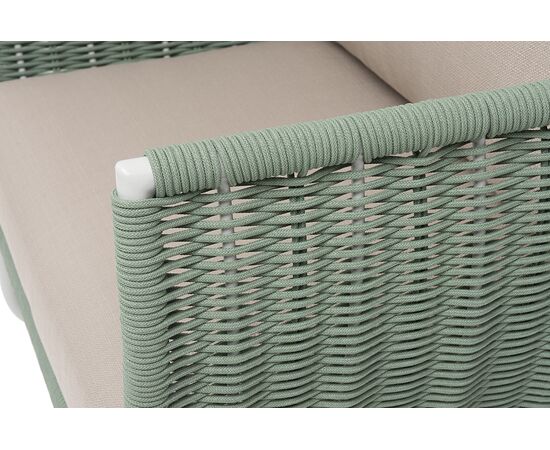 "Фиджи" кресло плетеное из роупа, каркас алюминий светло-серый (RAL7035) муар, роуп зеленый (4204) круглый tex, ткань Mossle бежевая, изображение 7 | Интернет магазин мебели и декора LifeDekor