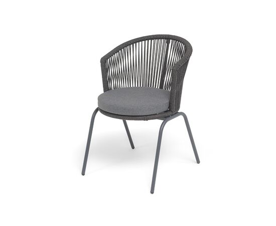 "Люксембург" стул плетеный из роупа, каркас из стали темно-серый (RAL7024) муар, роуп темно-серый круглый, ткань темно-серая 027 | Интернет магазин мебели и декора LifeDekor