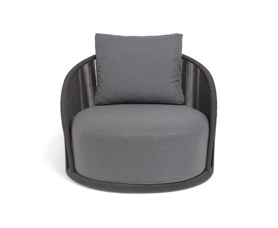 "Монтелла" кресло плетеное из роупа, каркас алюминий темно-серый (RAL7024) муар, роуп темно-серый круглый, ткань темно-серая 027, изображение 3 | Интернет магазин мебели и декора LifeDekor