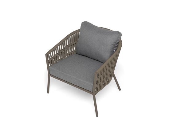 "Комо" кресло плетеное из роупа, каркас алюминий бежево-серый (RAL7006) муар, роуп серо-коричневый 23мм, ткань темно-серая 027, изображение 4 | Интернет магазин мебели и декора LifeDekor