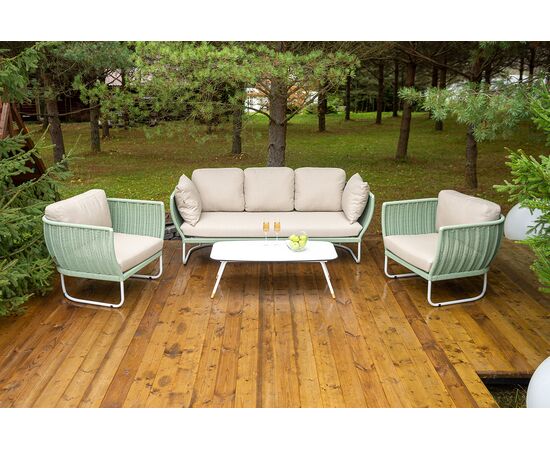 "Фиджи" лаунж-зона 5-местная плетеная из роупа (веревки), каркас алюминиевый светло-серый, роуп зеленый (4204) | Интернет магазин мебели и декора LifeDekor