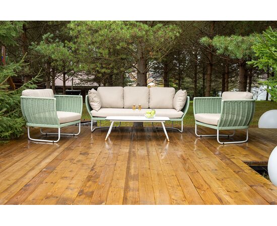 "Фиджи" лаунж-зона 5-местная плетеная из роупа (веревки), каркас алюминиевый светло-серый, роуп зеленый (4204), изображение 2 | Интернет магазин мебели и декора LifeDekor