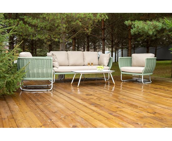 "Фиджи" лаунж-зона 5-местная плетеная из роупа (веревки), каркас алюминиевый светло-серый, роуп зеленый (4204), изображение 3 | Интернет магазин мебели и декора LifeDekor